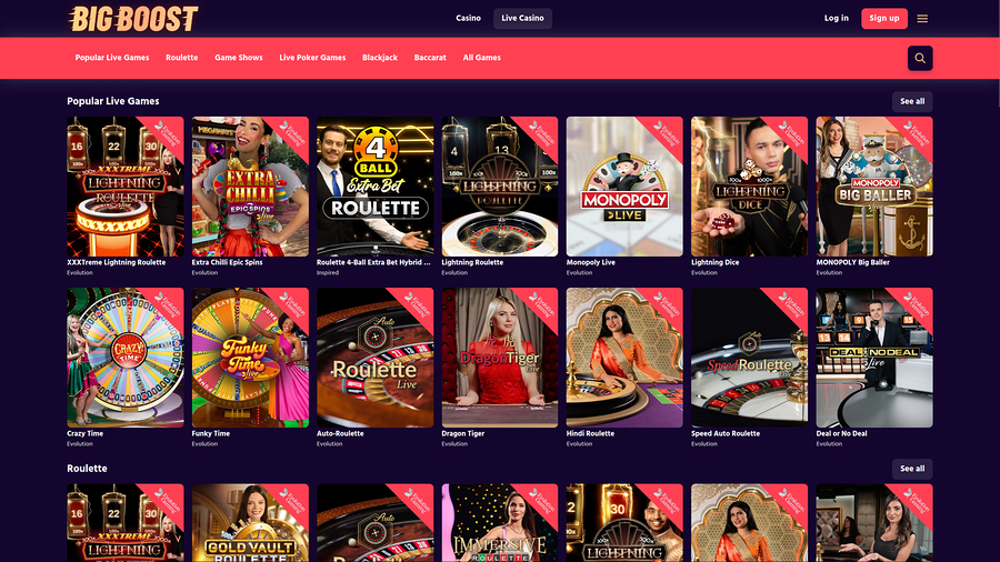 Big Boost Casino Desktop Live Dealer