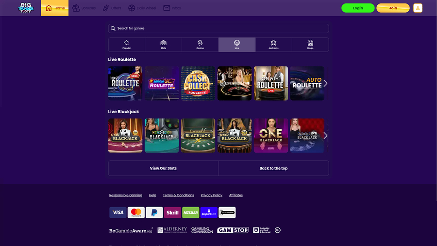 Big Thunder Slots Casino Desktop Live Dealer