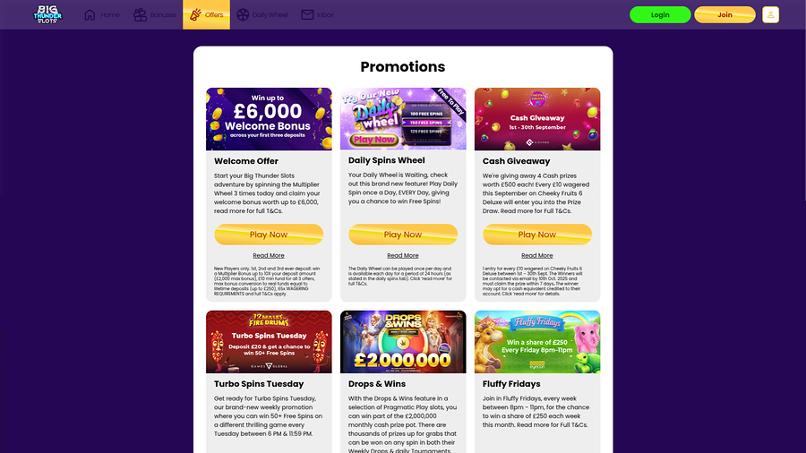 Big Thunder Slots Casino Desktop Promotions