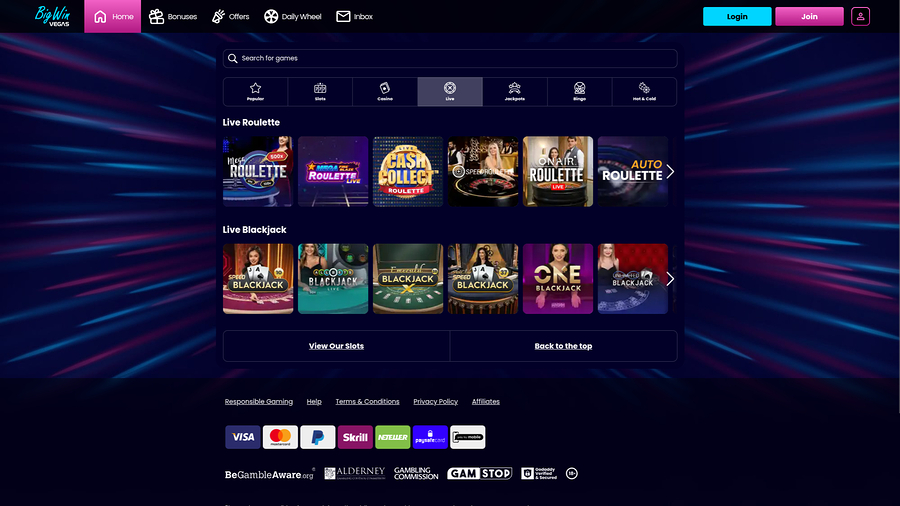 Big Win Vegas Casino Desktop Live Dealer