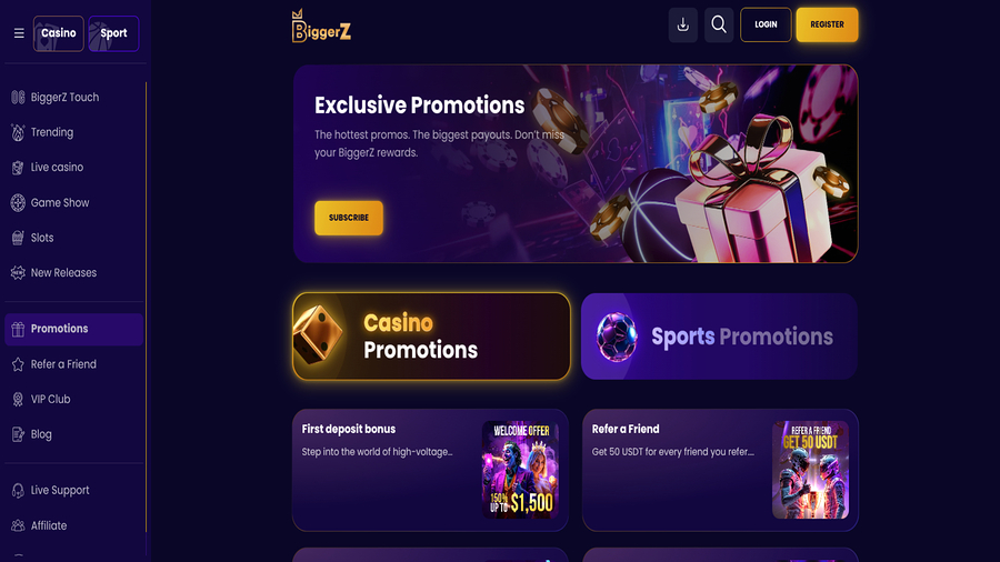 Promotions screenshot of Biggerz Casino for Desktop