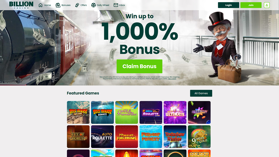 Billion Casino Desktop Homepage