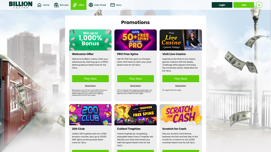 Billion Casino Desktop Promotions