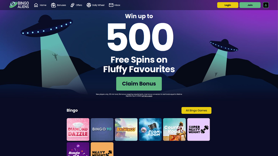 Bingo Aliens Casino Desktop Homepage