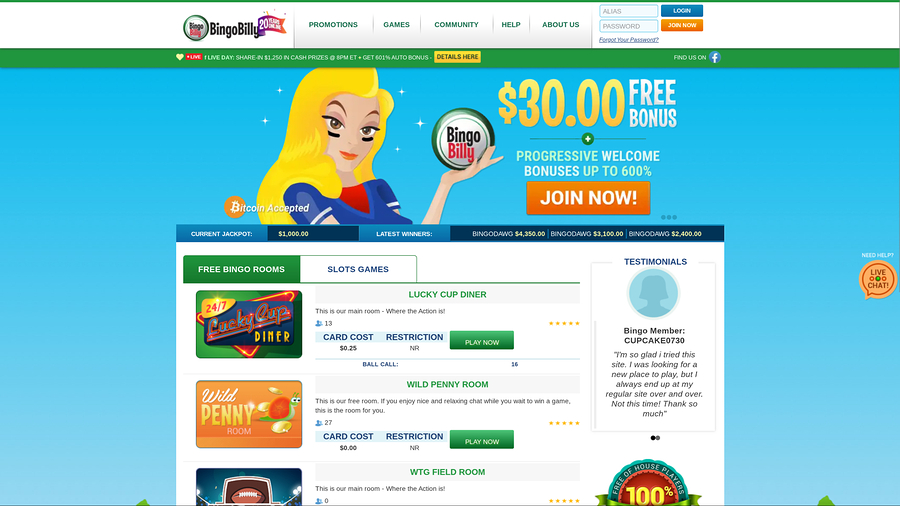 Bingo Billy Casino Desktop Homepage