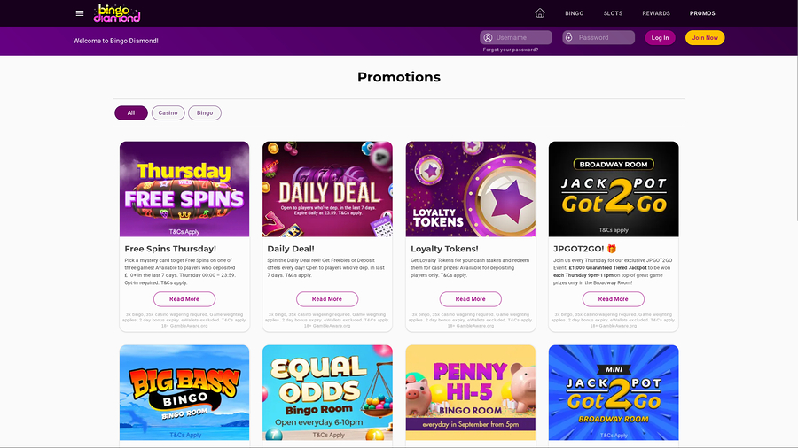 Bingo Diamond Casino Desktop Promotions