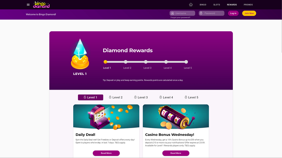 Bingo Diamond Casino Desktop Rewards
