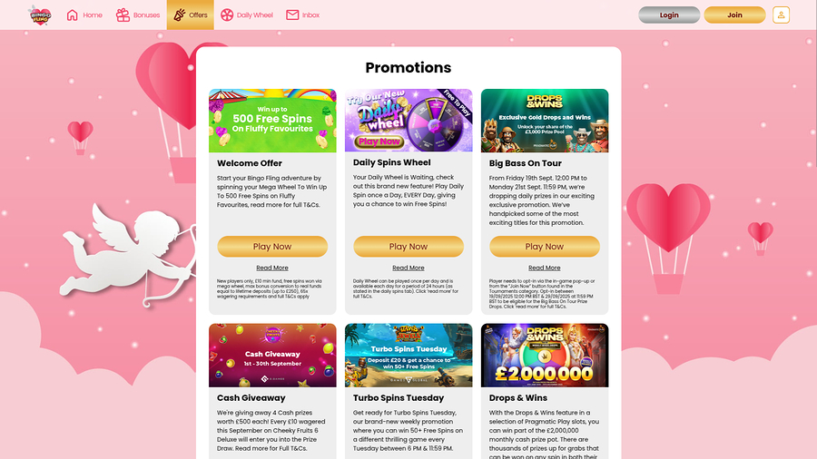 Bingo Fling Casino Desktop Promotions