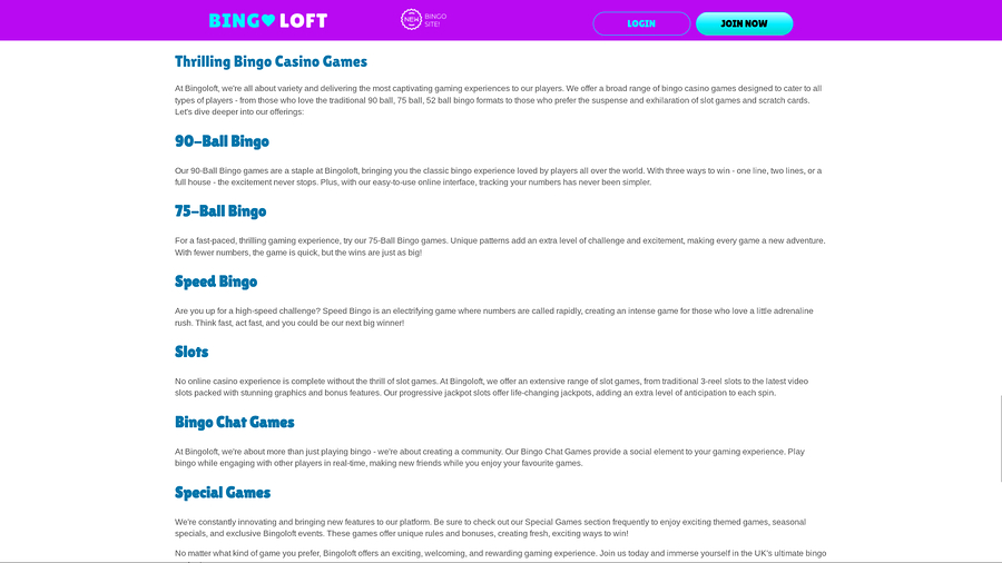 Bingo Loft Casino Desktop Bingo Types