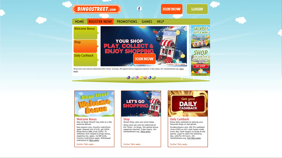 Bingo Street Casino Desktop Homepage