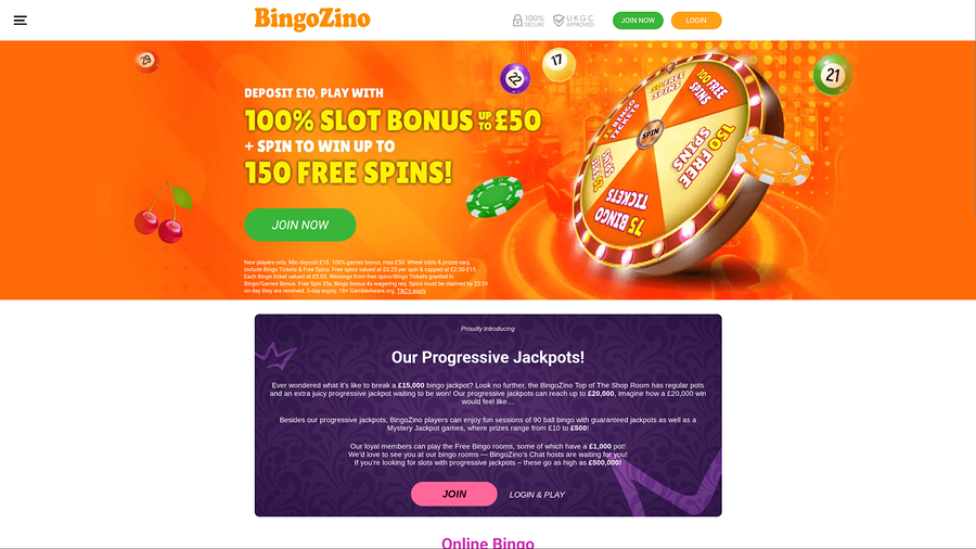 BingoZino Casino Desktop Homepage