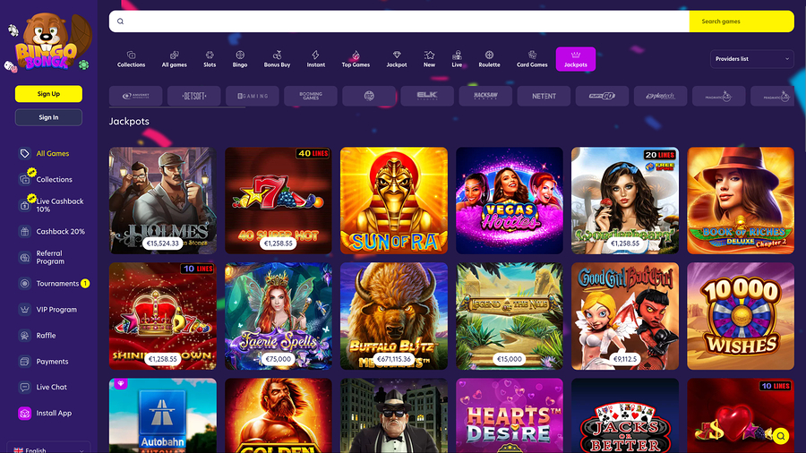 BingoBonga Casino Desktop Jackpot