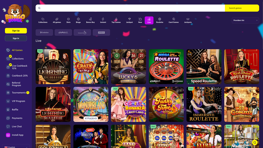BingoBonga Casino Desktop Live Dealer