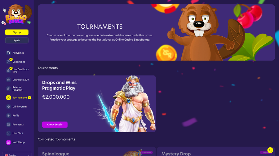 BingoBonga Casino Desktop Tournaments