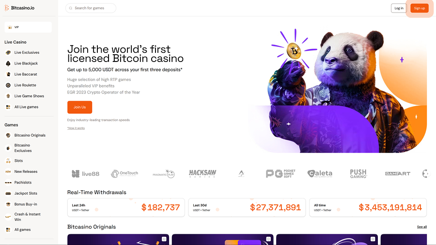 Bitcasino.io Desktop Homepage