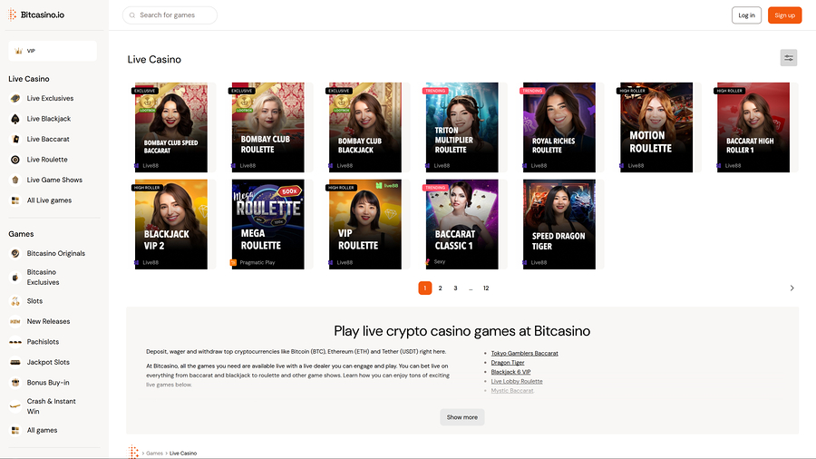 Bitcasino.io Desktop Live Dealer