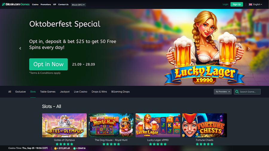 Bitcoin.com Games Casino Desktop Homepage