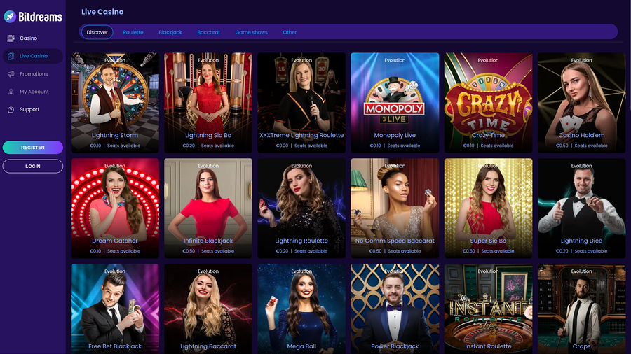 Bitdreams Casino Desktop Live Dealer