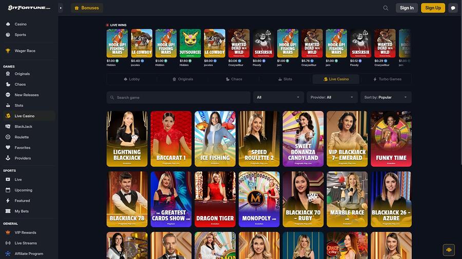 BitFortune Casino Live Dealer Desktop