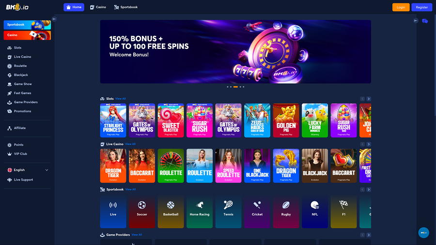 BK8.io Casino Desktop Homepage