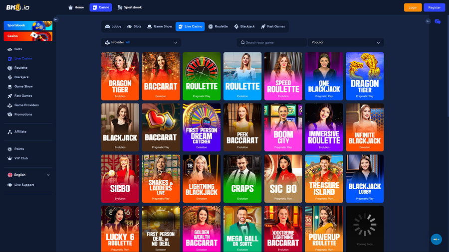 BK8.io Casino Desktop Live Dealer