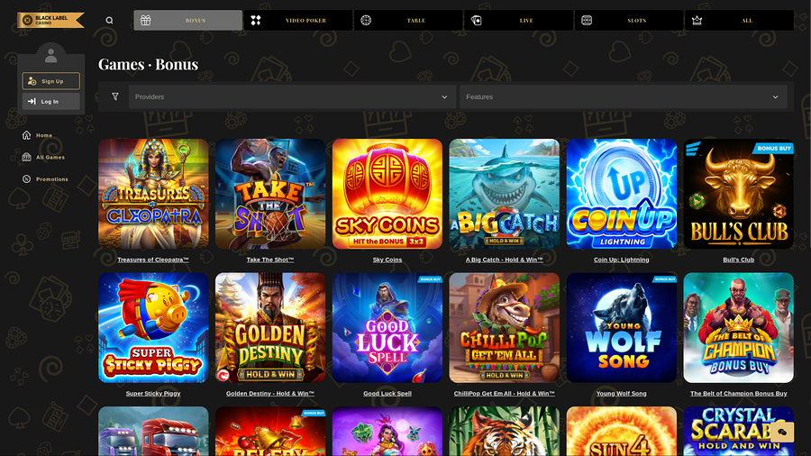 Black Label Casino Desktop Bonus Games