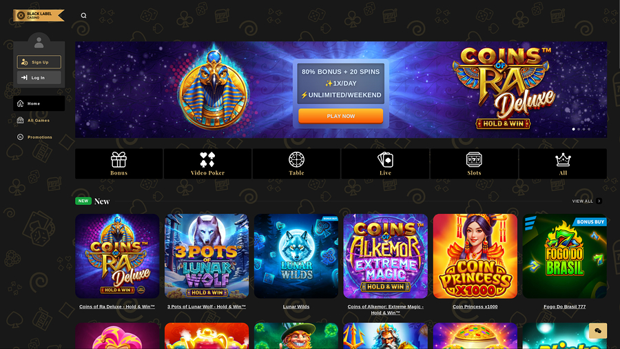 Black Label Casino Desktop Homepage