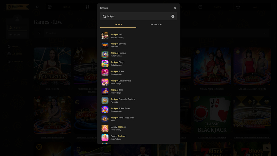 Black Label Casino Desktop Jackpot