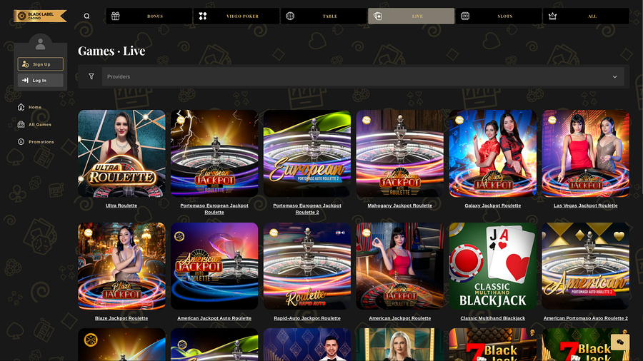 Black Label Casino Desktop Live Dealer