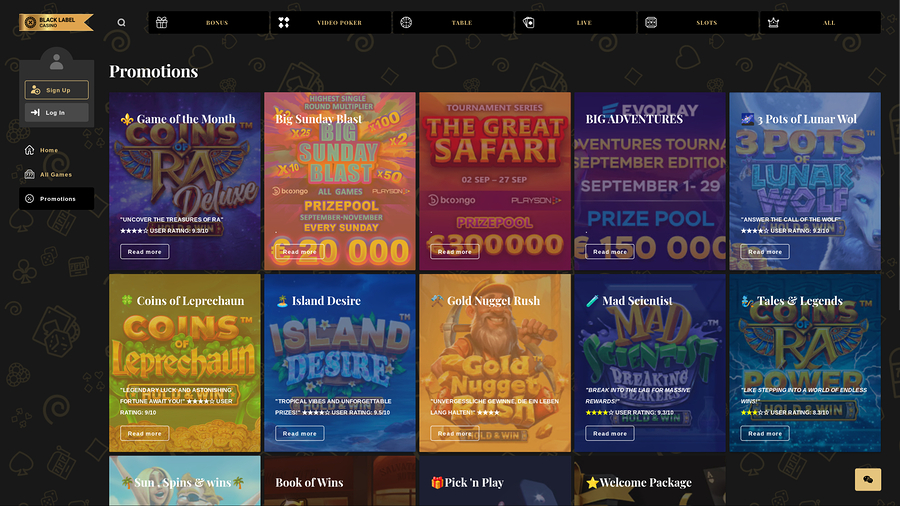 Black Label Casino Desktop Promotions