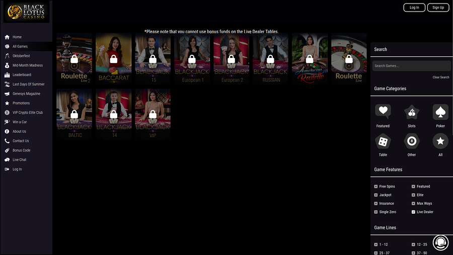 Black Lotus Casino Desktop Live Dealer