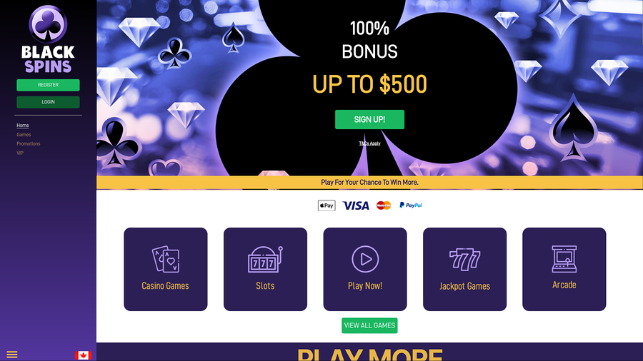Black Spins Casino Desktop Homepage