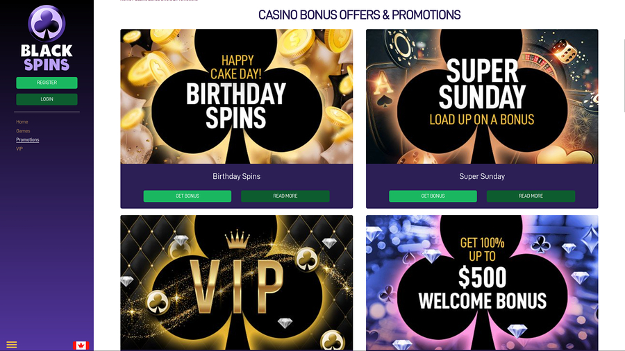 Black Spins Casino Desktop Promotions