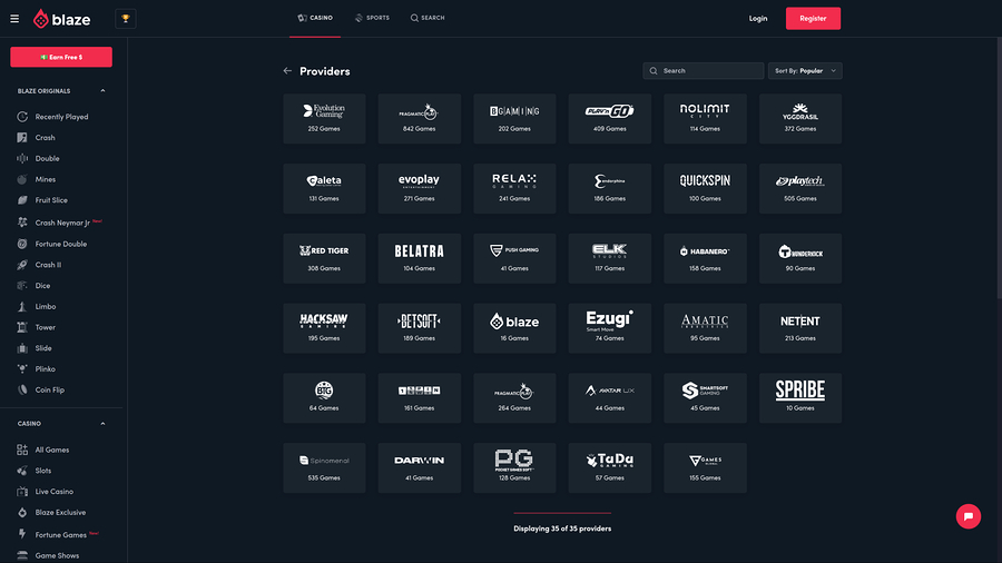 Blaze Casino Desktop Game Developers