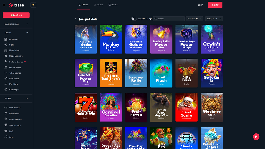 Blaze Casino Desktop Jackpot