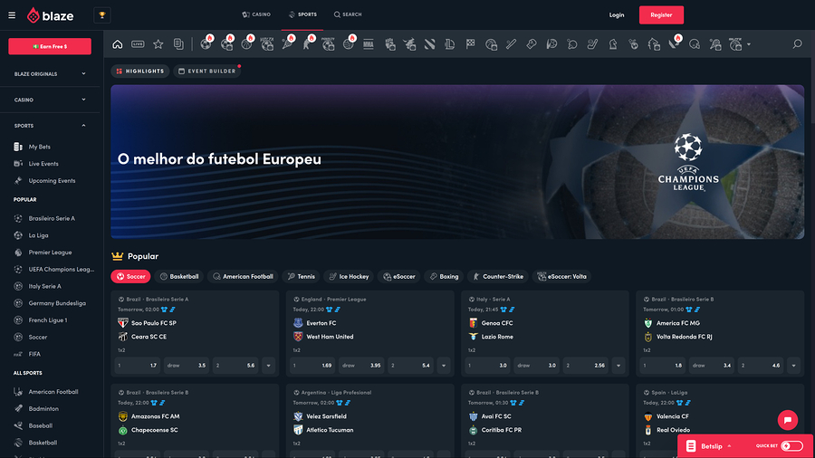 Blaze Casino Desktop Sports