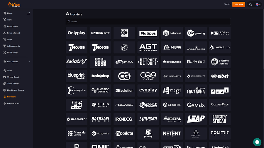 BlazeSpins Casino Desktop Game Developers