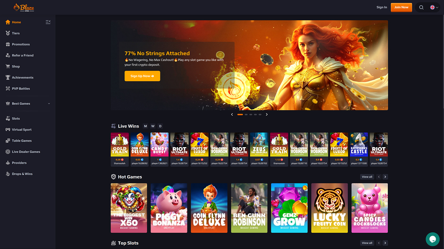 BlazeSpins Casino Desktop Homepage