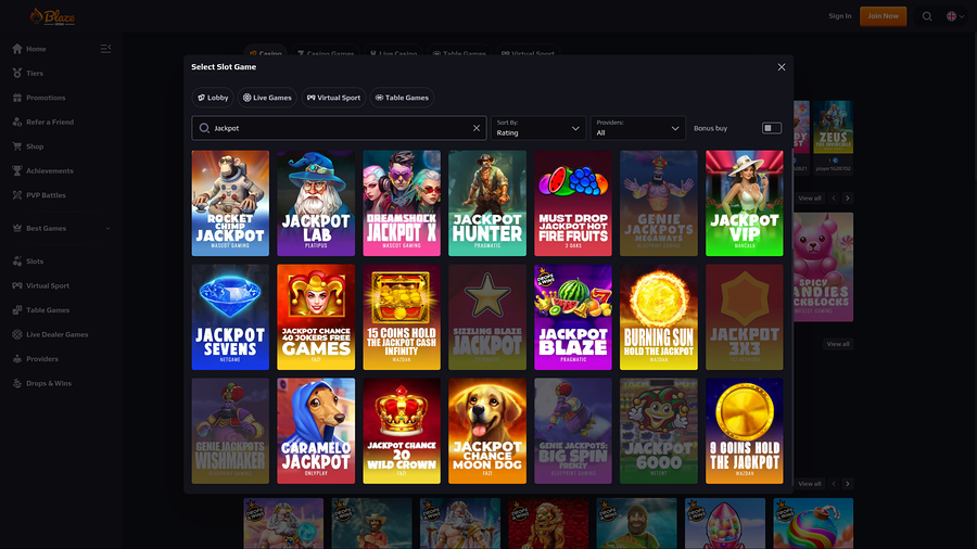 BlazeSpins Casino Desktop Jackpot