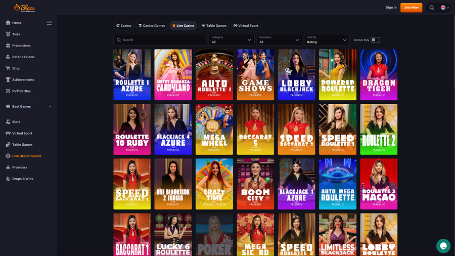 BlazeSpins Casino Desktop Live Dealer