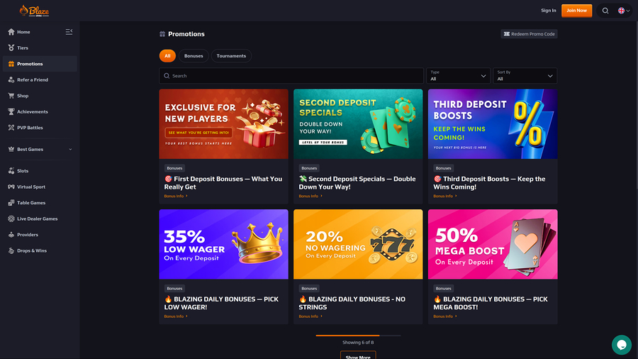 BlazeSpins Casino Desktop Promotions