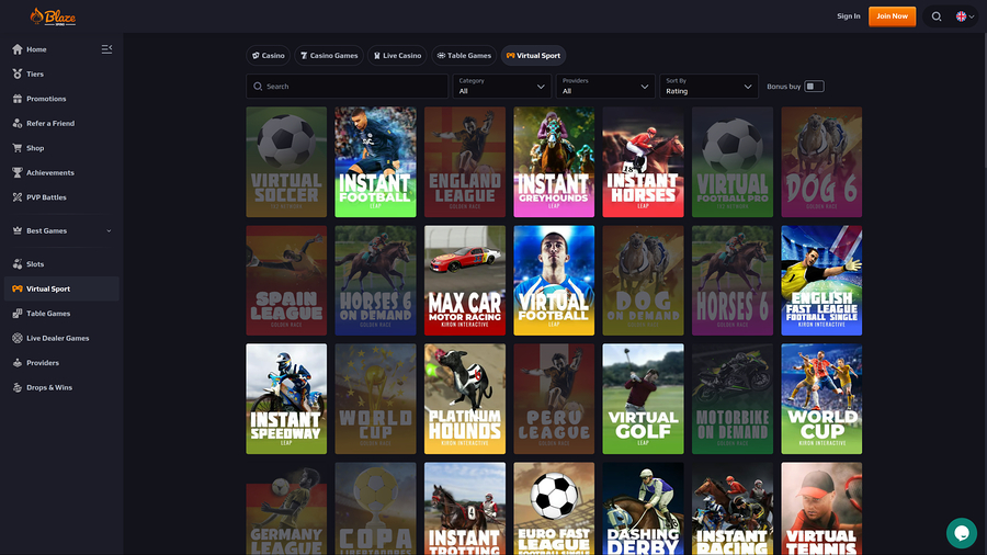BlazeSpins Casino Desktop Virtual Sports