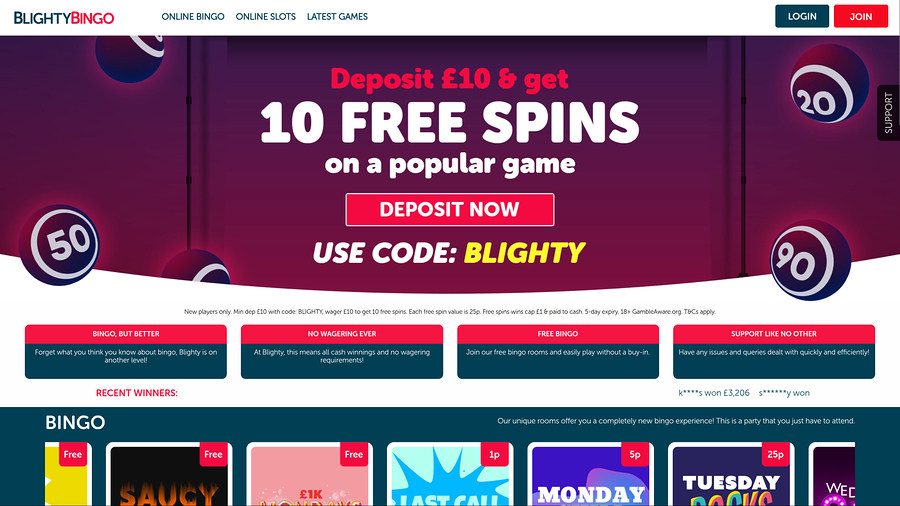 Blighty Bingo Casino Desktop Homepage
