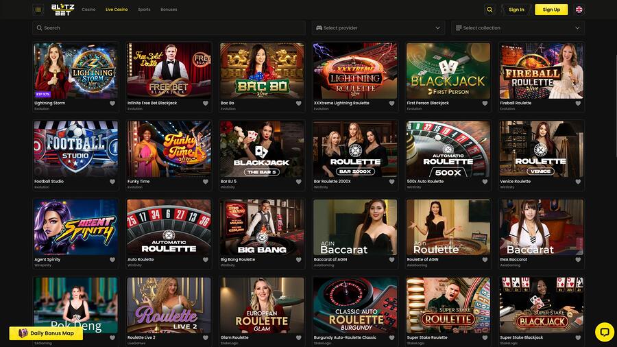 Blitzbet Casino live dealer page