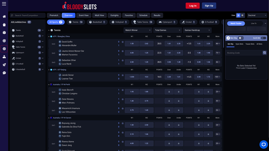 BloodySlots Casino Desktop Sports