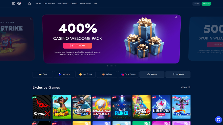 BlueChip Casino Desktop Homepage