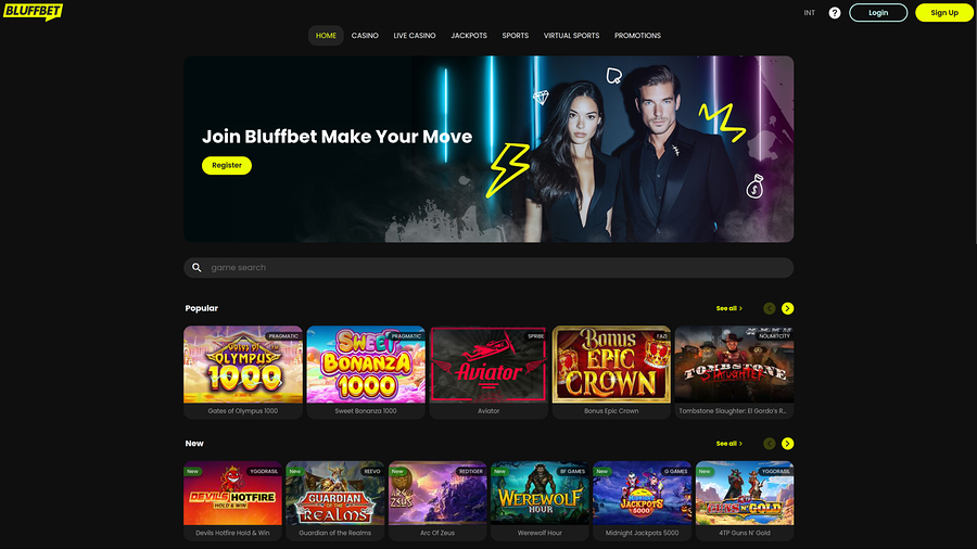 BluffBet Casino Desktop Homepage