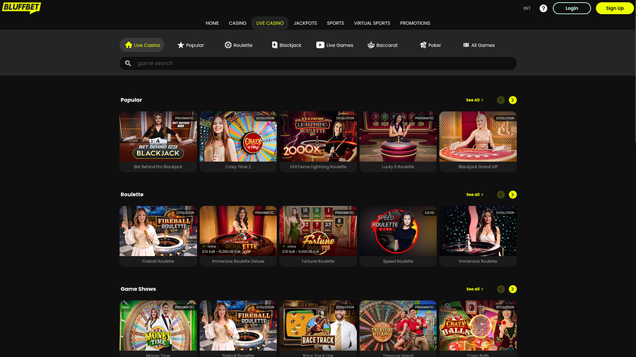 BluffBet Casino Desktop Live Dealer
