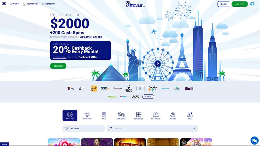 BluVegas Casino Desktop Homepage