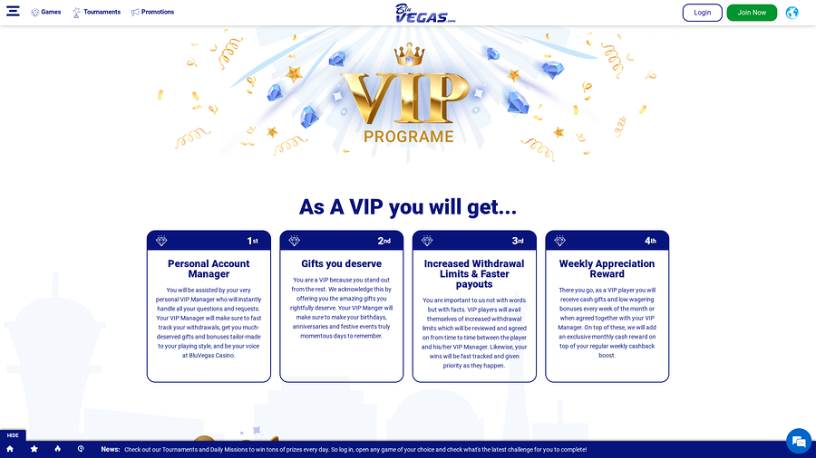 BluVegas Casino Desktop VIP Program